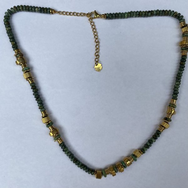 Collier en Turquoise Africaine & Acier Inoxydable Doré – Image 2